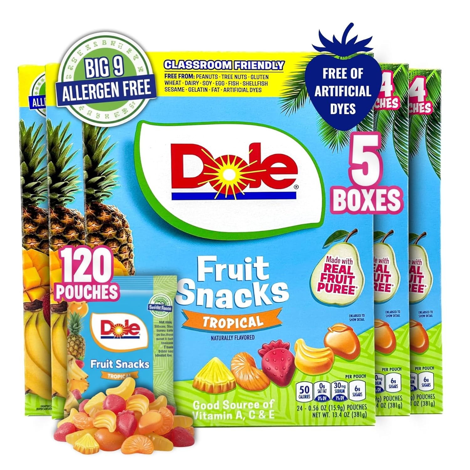 Snacks de frutas Dole, sabores tropicales - bolsas envueltas individualmente - Aula-F