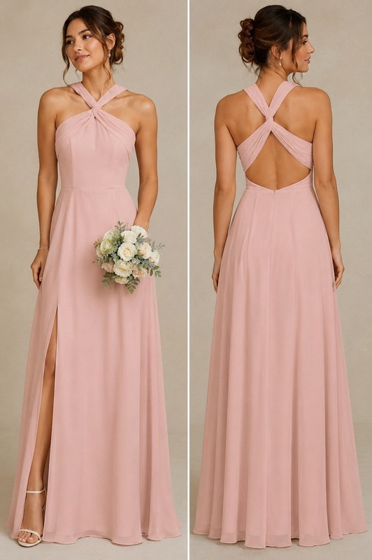 Azazie Rue Blushing Pink Chiffon Sleeveless Bridesmaid Dress A8 AZ2216585