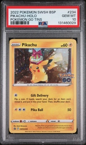 2022 POKEMON SWSH BLACK STAR PROMO POKEMON GO TINS #234 PIKACHU-HOLO PSA 10