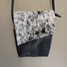 ILI Women's Genuine Leather Crossbody Western Style Hairon Flap Zip Pockets