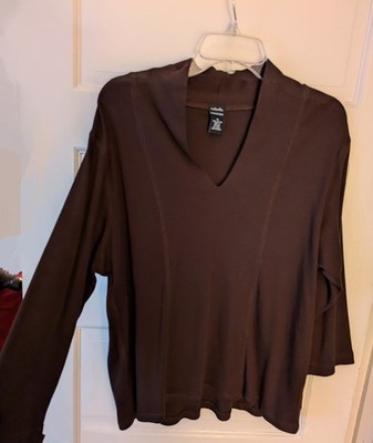 Rafaella WKND Womens Sz 1X Top Long Sleeve V-Neck Pullover Brown NWT