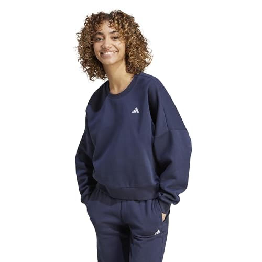 (TG. XL) adidas Donna Essentials Small Logo Feel Cozy Sweatshirt, Legend Ink/Whi