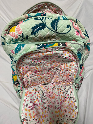 Vera Bradley Backpack Mint Green Floral With Snail Pattern  display picture 3