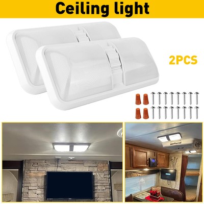 2PCS RV 12v Interior light w/switch Frosted DOUBLE Camper Trailer DOME Marine