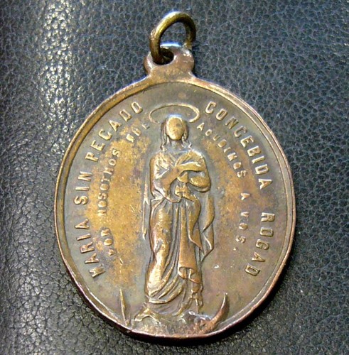 SPANIEN UM 1880 HL. ALOYSIUS GONZAGA & WUNDERSAME JUNGFRAU MARIA KUPFER OVALE MEDAILLE - Bild 6 von 9