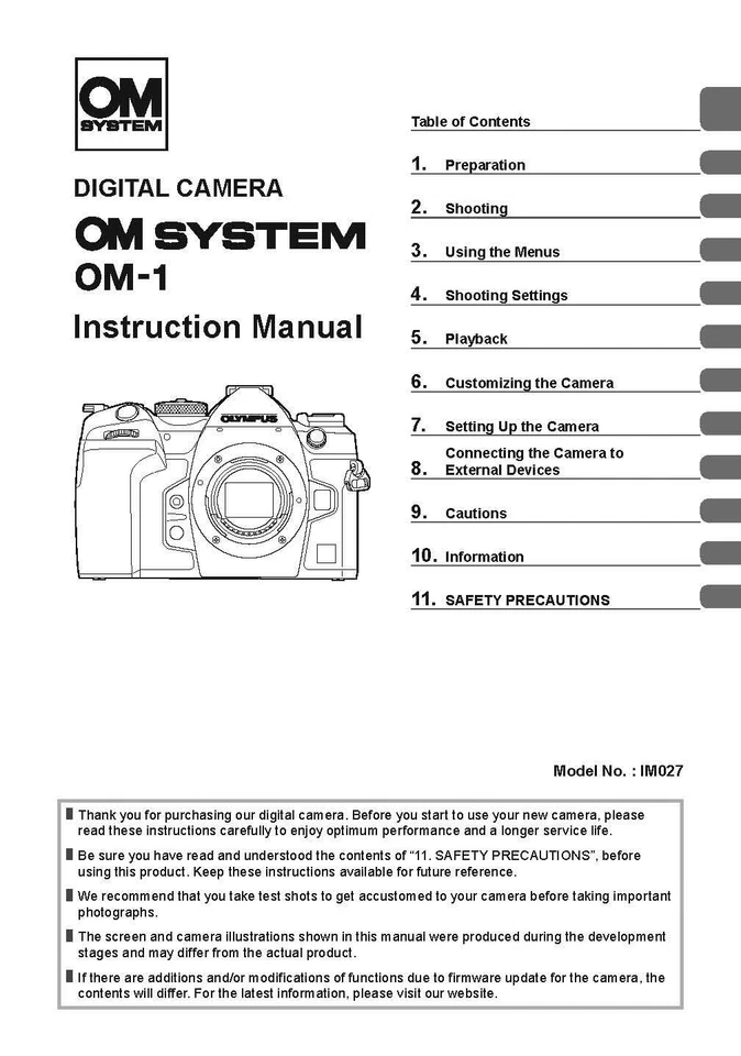 OLYMPUS OM-1 MODELO IM027 MANUAL DE INSTRUCCIONES IMPRESO GUÍA DE USUARIO MANUAL 342 pgs