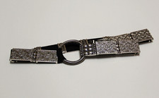Chico's Silver Black Rectangular Metal Engraved 36" Stretch Women's Boho Belt