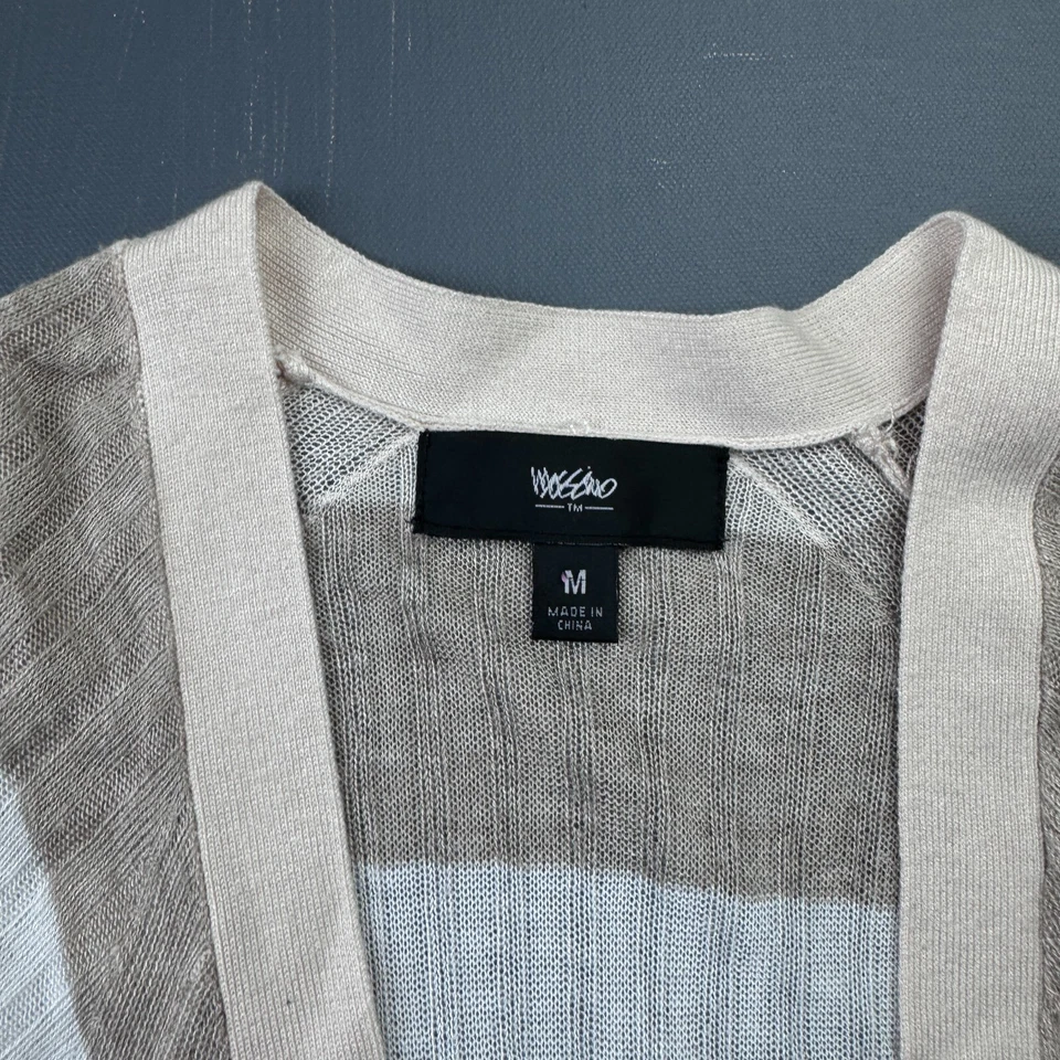 Cárdigan Mossimo para mujer medio abierto delantero manga larga plumero a rayas beige Foto 3 de 4