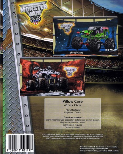 Monster Jam Trucks Grave Digger Monster Mutt - Polyester/Cotton pillowcase - Picture 2 of 3