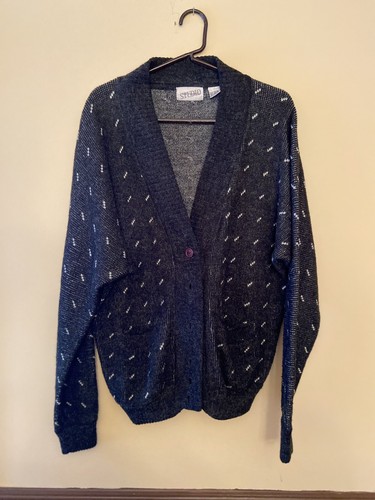 Anne Pinkerton Studio Vtg Black V Neck Cardigan