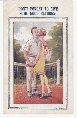Vintage Postcard Tennis Couple Good Returns Early 1900's Bamforth Comic