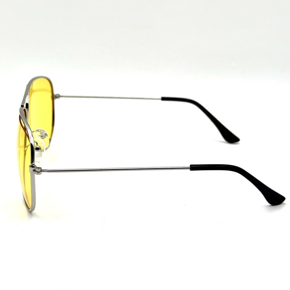 Gafas de sol de aviador de alta definición lentes amarillas azul bloqueo marco de alambre plateado Foto 4 de 4