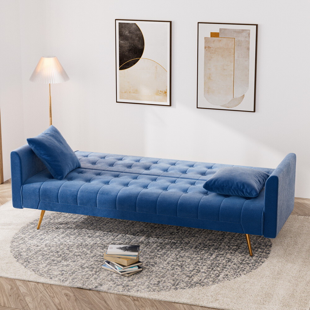 71インチ モダン ベルベット 布団 ソファベッド コンバーチブル スリーパー ソファ ラブシート 金属脚付き eBay