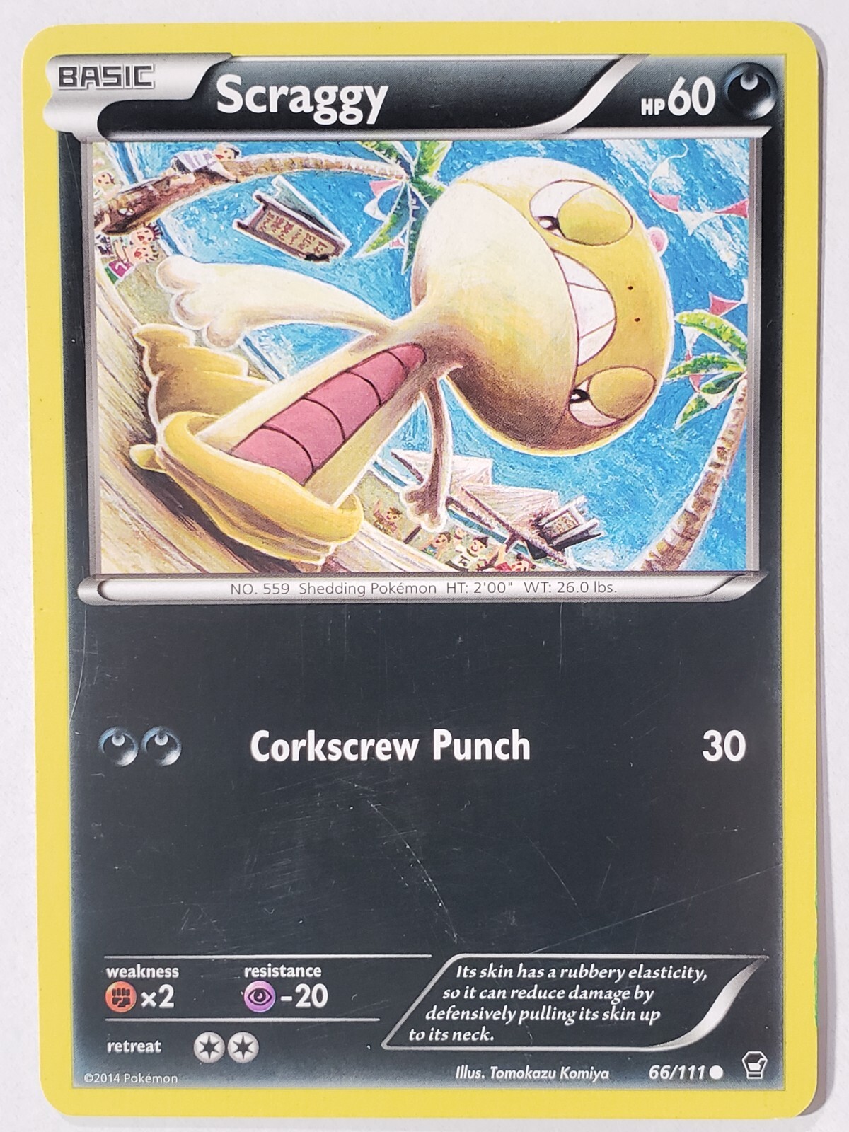 Scraggy 66/111 PL - B2G1F - XY Furious Fists Pokemon Card - Tomokazu Komiya Art