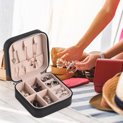 Tragbare Schmuck Aufbewahrungsbox Ohrringe Halskette Ring Vitrine (schwarz)