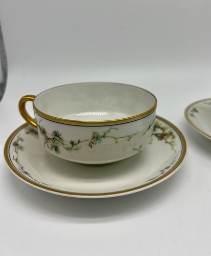 Antique Haviland Limoges Tea Cups And Saucers Schleiger 432 Arbor 1894-1931 x2 - Picture 3 of 12