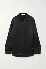 NWT The Row $1,350 Biel Oversized Black Satin Cupro Shirt M Spring 2023