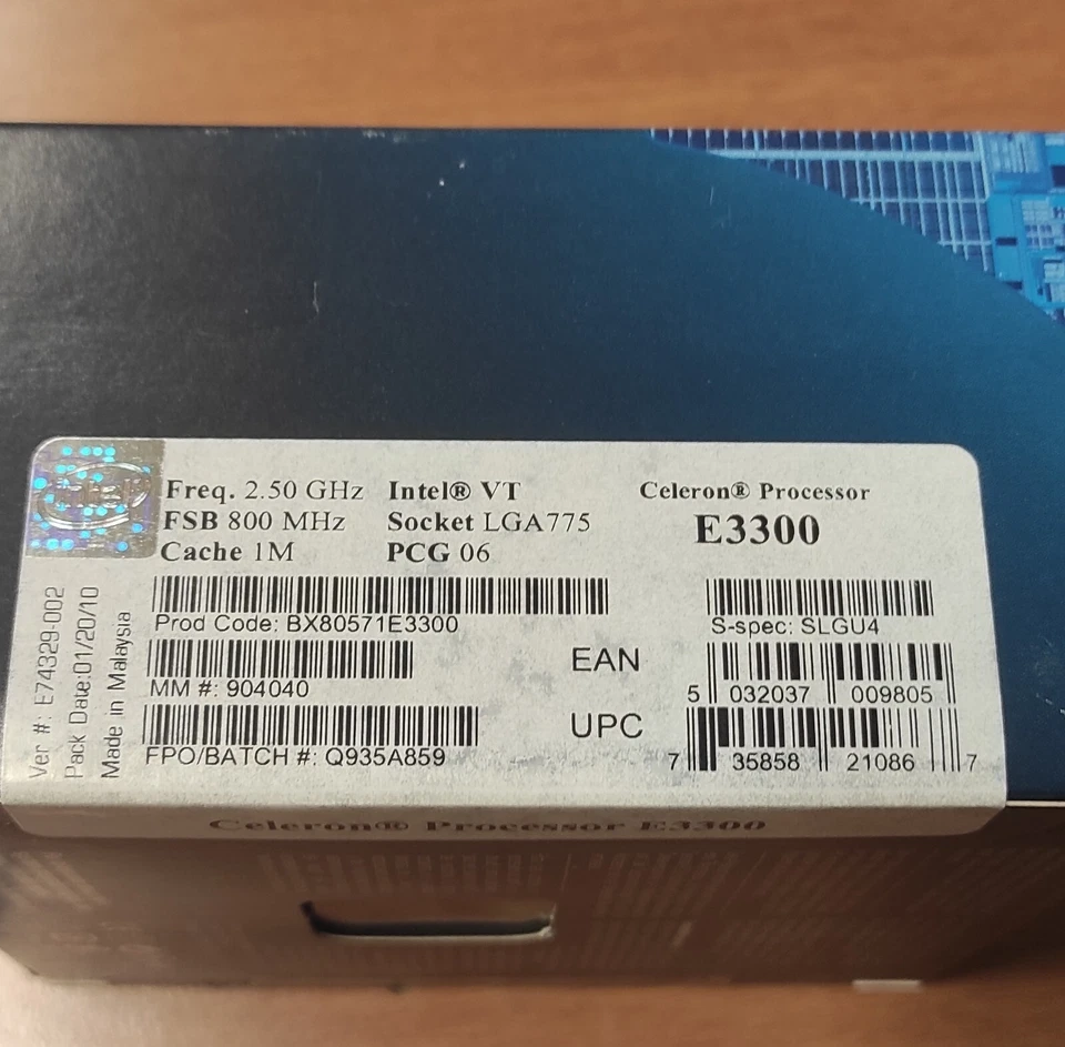 Intel BX80571E3300 - 2.50Ghz 800Mhz 1MB LGA775 Intel Celeron E3300 Dual Core CPU - Immagine 2 di 3