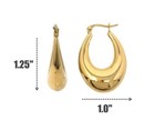 18K Gold Plated Stainless Steel Textured Oval Hoop Pin-Catch Waterproof Earrings