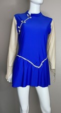 Women's Large Blue Sequin Stretch Long Sleeve Dance Figure Skating Costume