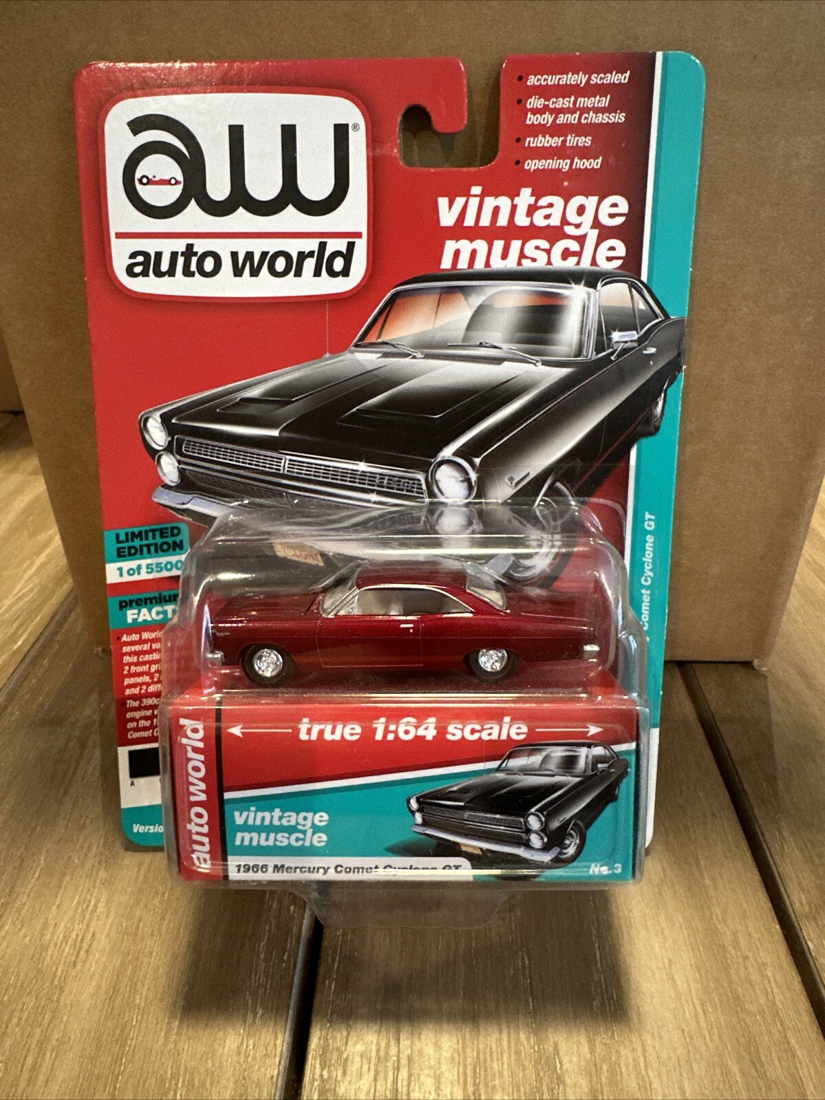 Auto World Vintage Muscle '66 Mercury Comet Cyclone GT Red Car W/onyx Card