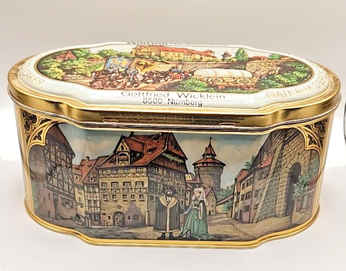 Gottfried Wicklein Pasteles Alemanes Finos Especiados Lata con Bisagras Nurnberg Alemania Vacíos - Imagen 2 de 6