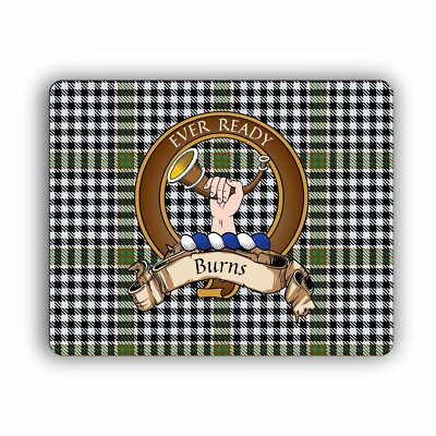Burns Family Crest Scottish Clan Check Tartan Rubber Mat 8'' x 9.5'' x 3/16th 