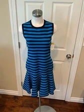 Michael Kors Collection Sleeveless Blue Striped Fit & Flare Dress, Size M