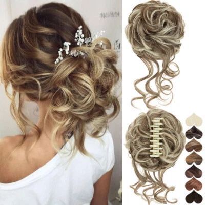 LARGE Tousled Messy Bun Clip in Hair Piece Extensions Claw Chignon Curly Updo UK