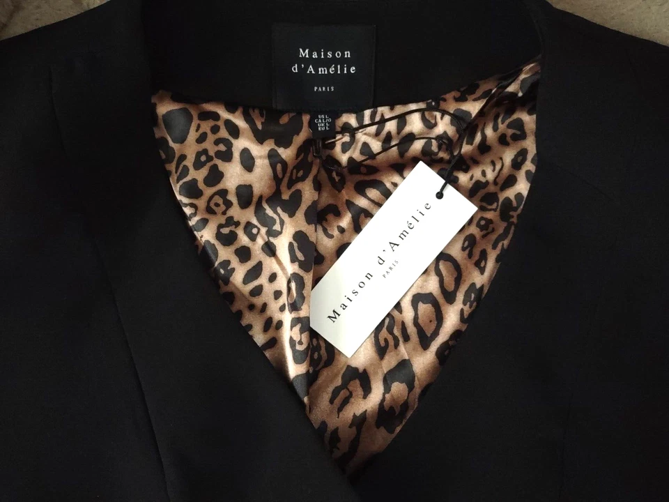 New sz. L Maison D'Amelie Paris Black Way Double Weave Vest with Leopard Lining - Image 3 of 4