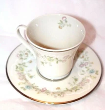 Gorham Fine China USA Footed Cup & Saucer Floral Beige 