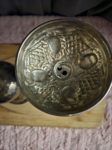 Goblet Pair For The Bold! Vintage, Made In India. Believe Hand Tooled. Artwork!! - Picture 14 of 16