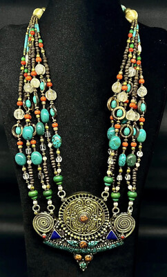 Ethnic Style Tibetan Accessories Nepalese Handmade Necklace with Large Copper Beads Exaggerated Necklace