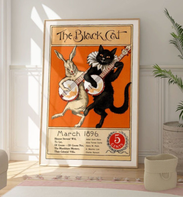 Die schwarze Katze Vintage französisches Poster, tanzende Katze Kunstdruck, Art Noir Wohndeko