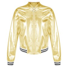 Kids Girls Baseball Jacket Coat Long Sleeves  Zipper Closure Bomber Outerwear