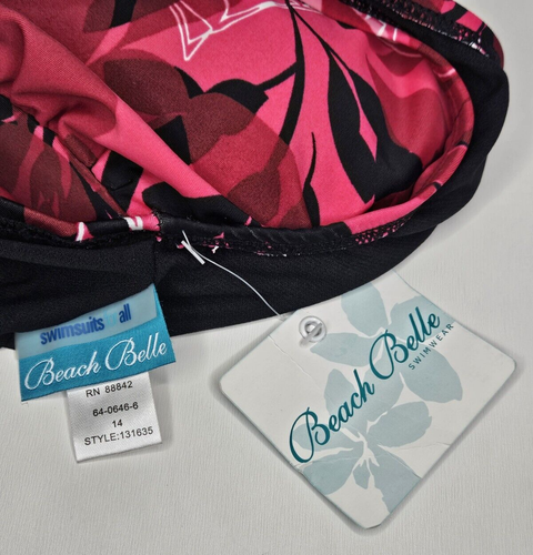 Swimsuits For All Beach Belle Size 14 Tankini Swim Top Floral Pink Black NEW - Picture 3 of 7