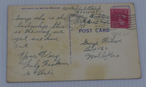1953 COMIC MILITÄR POSTKARTE, ARMEE HAARSCHNITTE VON BAUER mit SICHEL, SIGNIERT COLETA - Bild 2 von 2