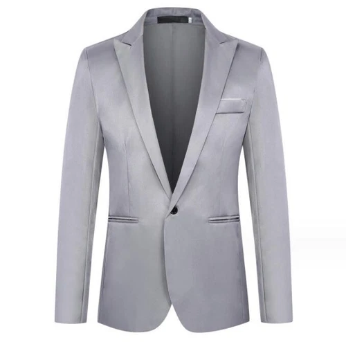 Men's Lapel Blazer Jacket One Button Suit Solid Long sleeve New Coats Fashion - Picture 3 of 25