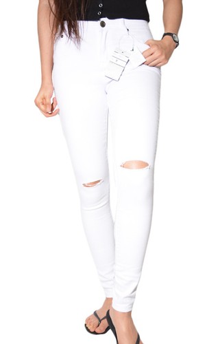WAKEE WHITE RIPPED KNEE SKINNY LEG 