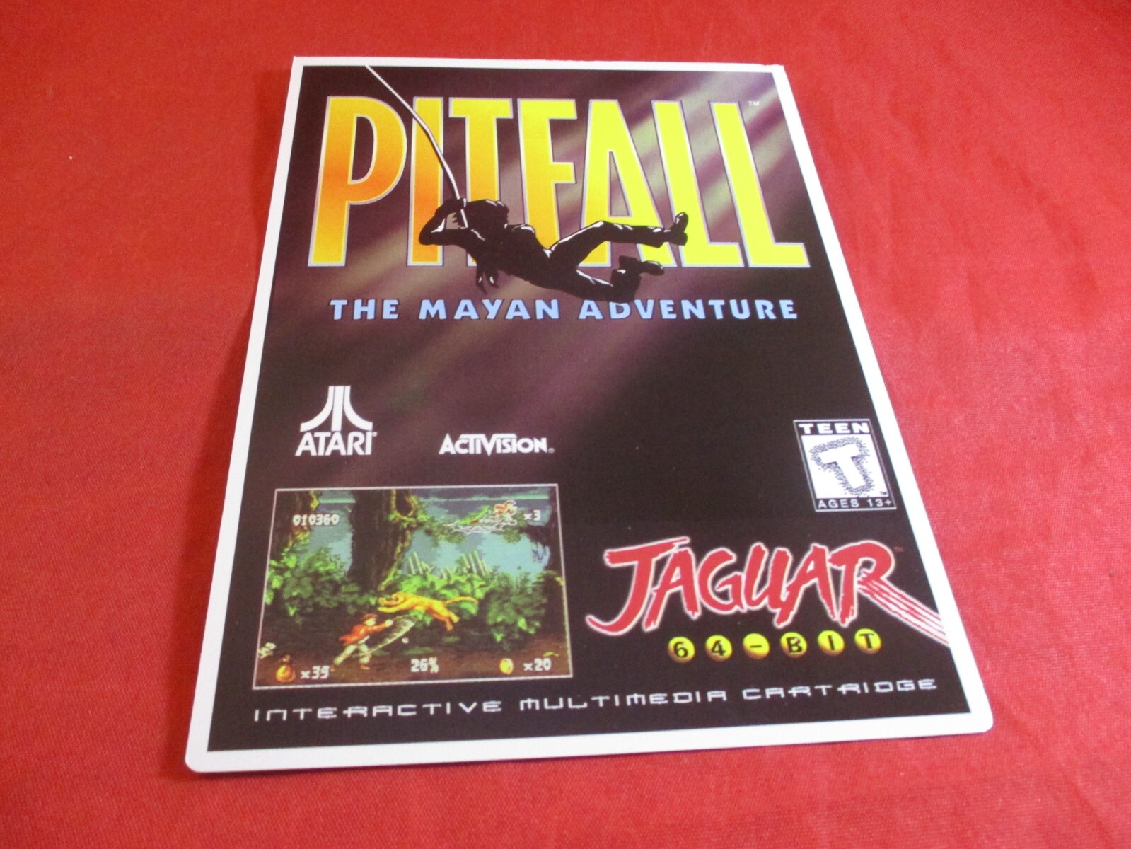 Tarjeta de exhibición promocional Pitfall The Mayan Adventure Atari Jaguar Vidpro SOLO 