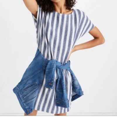 Madewell Blue/White Stripe Cotton/Linen Cap Sleeve Shift Dress XS