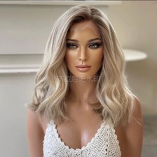 14'' Short Ash Blonde Highlights Lace Front 13x4 Lace Human Hair Wig for Women