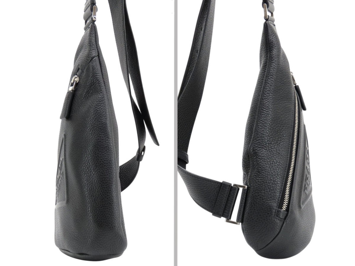 PRADA VITELLO DAINO Triangle Logo Leather Sling Bag NERO Black
