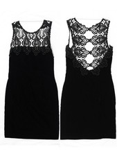 Vintage 90s Black Velvet Lace Dress Sheer Back Mini Size 4 LBD Hoco Whimsigoth