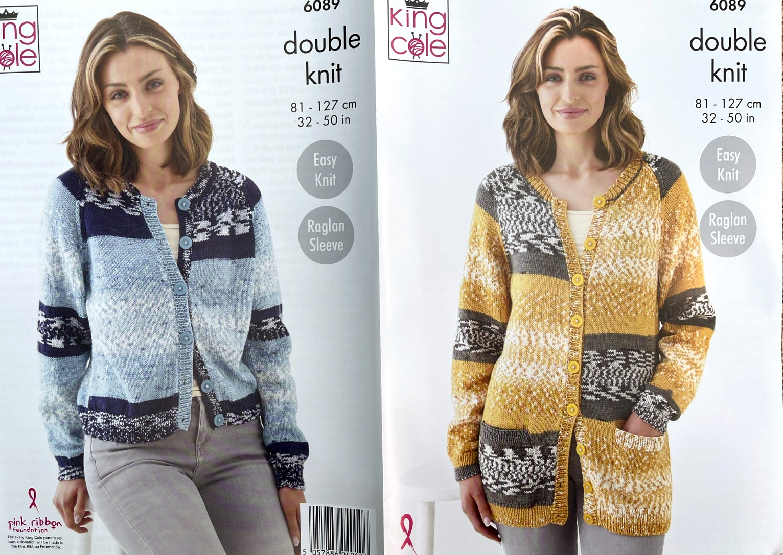 KING COLE KNITTING LEAFLET 6089.  EASY KNIT CARDIGANS IN DOUBLE KNITTING  YARN