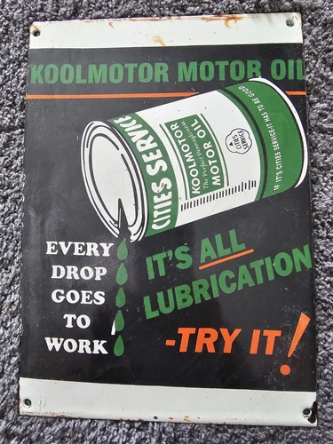 VINTAGE KOOLMOTOR LUBRICATION PORCELAIN SIGN GAS CAR TRUCK OIL 12" X 8.5"