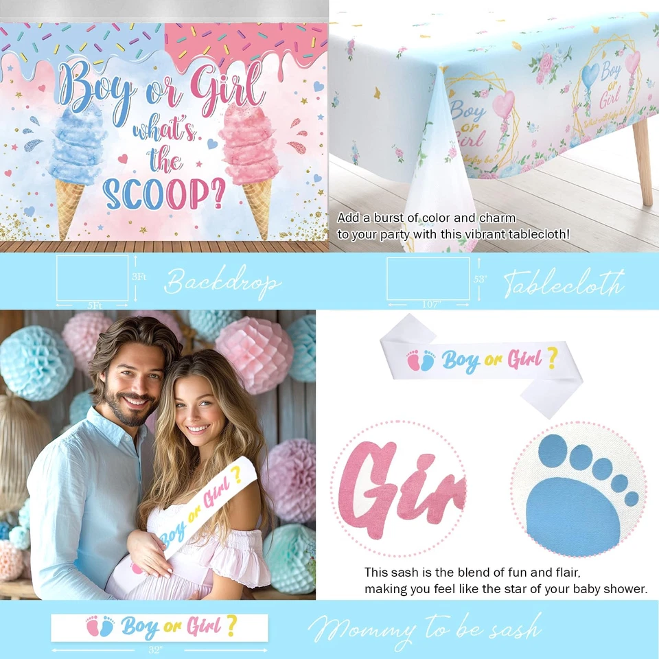 Ice Cream Gender Reveal Decorations, 117PCs - Whats the Scoop Gender Reveal P... - Image 4 of 4