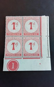 Nyasaland / British Cent. Africa Postage Due Block w/ Salvage #