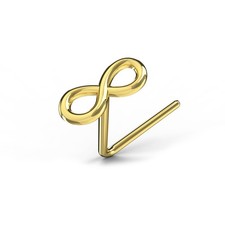 9ct carat solid  gold  L shaped nose stud with an infinity symbol figure 8 sign