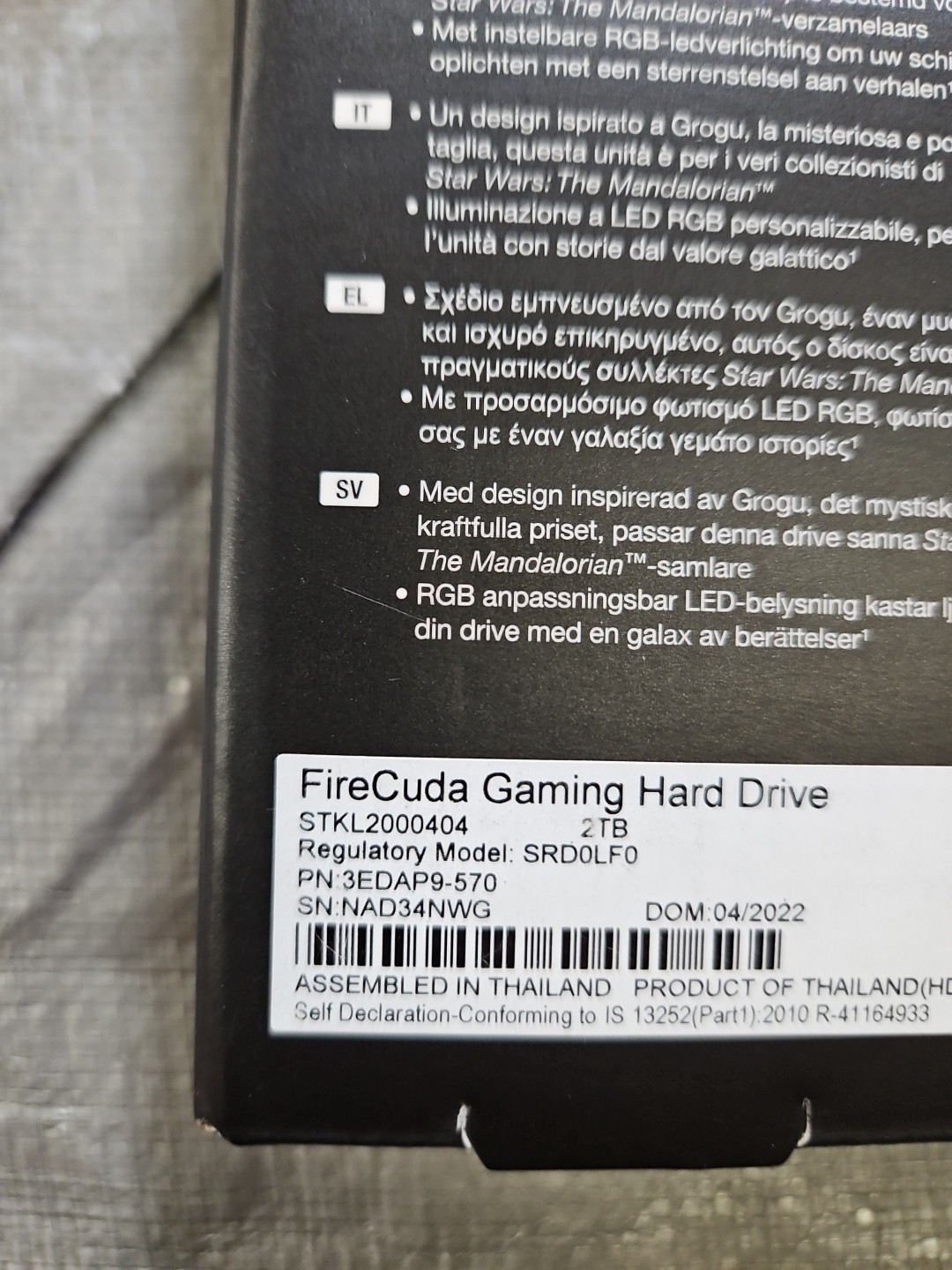 Seagate Grogu Drive SE FireCuda 2TB External USB 3.2 Gen 1 HD STKL2000404 